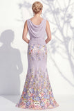 Green Long Floral Boat Neck Ruched Mermaid Mother of the Bride Dress