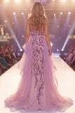 Sparkly Grey Purple Mermaid Long Beaded Ruffled Pageant Dress with Cape