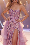 Sparkly Grey Purple Mermaid Long Beaded Ruffled Pageant Dress with Cape