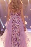 Sparkly Grey Purple Mermaid Long Beaded Ruffled Pageant Dress with Cape