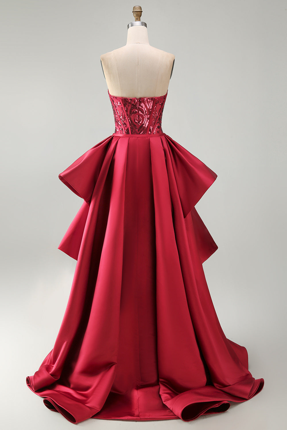 Sparkly Red Mermaid Strapless Corset Long Beaded Pageant Dress with Slit