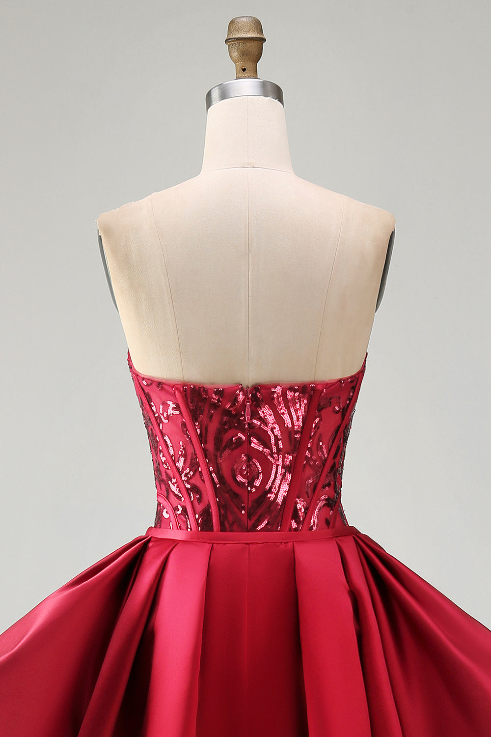 Sparkly Red Mermaid Strapless Corset Long Beaded Pageant Dress with Slit