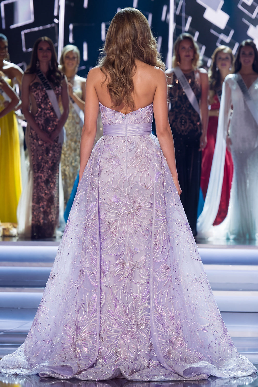 Sparkly Lilac Strapless Floral Mermaid Long Beaded Pageant Dress with Cape