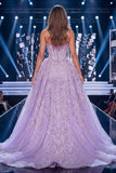 Floral Sparkly Lilac Corset Mermaid Long Beaded Strapless Pageant Dress with Cape