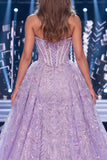 Floral Sparkly Lilac Corset Mermaid Long Beaded Strapless Pageant Dress with Cape