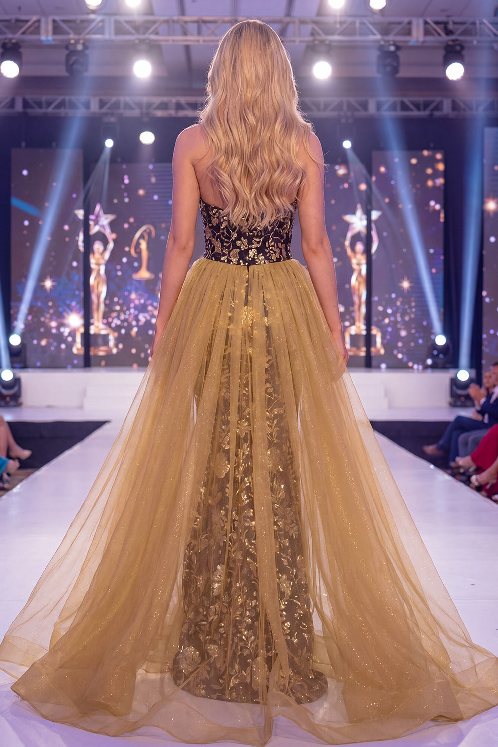 Sparkly Black Golden Floral Corset Mermaid Long Sequin Pageant Dress with Slit