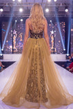 Sparkly Black Golden Floral Corset Mermaid Long Sequin Pageant Dress with Slit