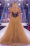Corset Mermaid Long Sparkly Black Golden Floral Sequin Pageant Dress with Slit