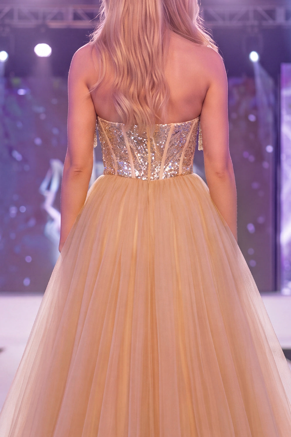 Sparkly Champagne Strapless Corset Mermaid Long Beaded Pageant Dress with Cape
