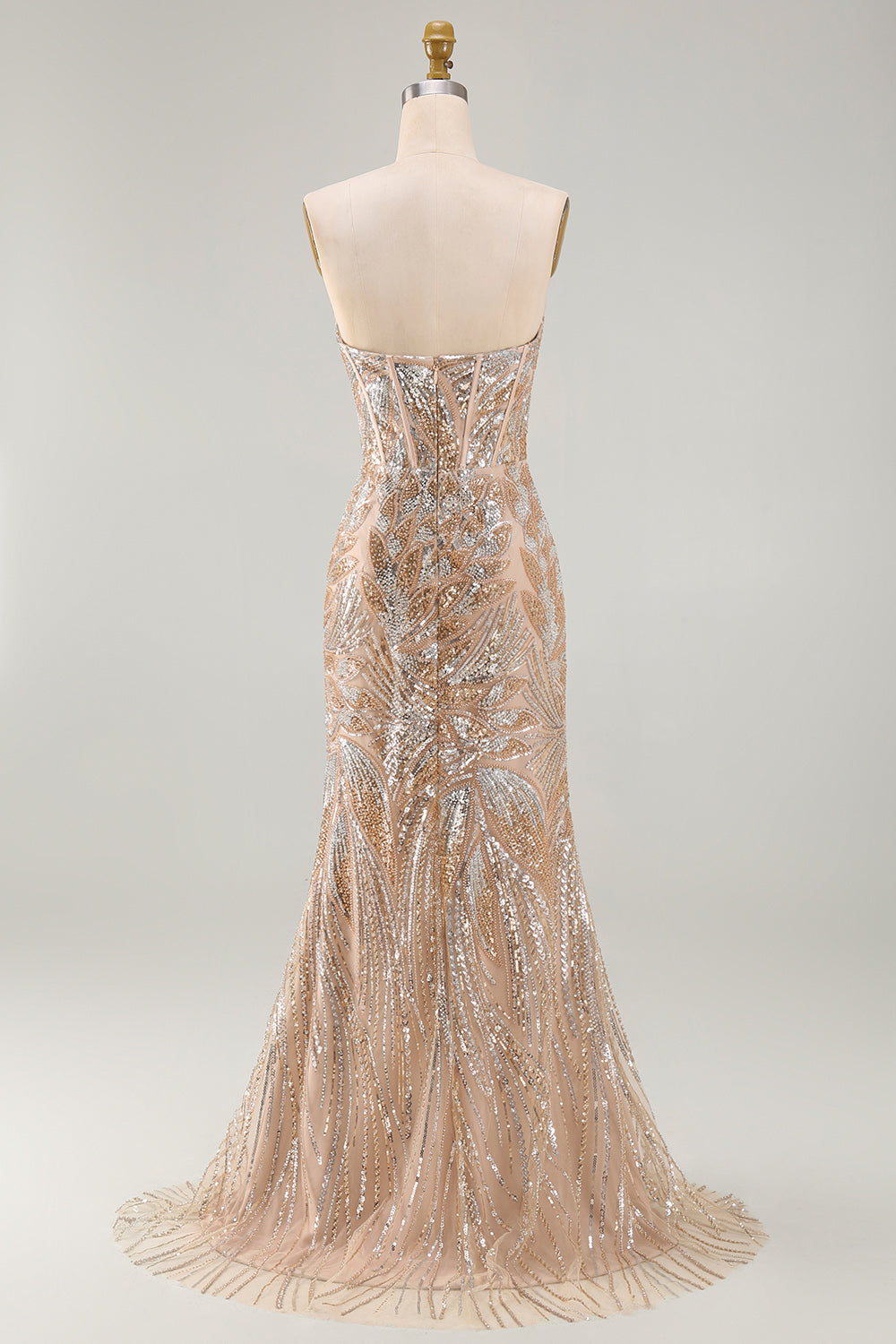 Sparkly Champagne Strapless Corset Mermaid Long Beaded Pageant Dress with Cape