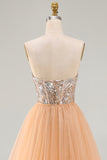 Sparkly Champagne Strapless Corset Mermaid Long Beaded Pageant Dress with Cape