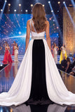 Black and White Cut Out Mermaid Long Beaded Pageant Dress with Cape