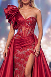 Corset Sparkly Burgundy Mermaid Long Ruffled Beaded Pageant Dress with Cape