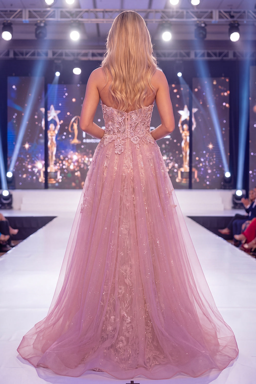 Sparkly Blush Strapless Mermaid Long Beaded Floral Pageant Dress with Cape