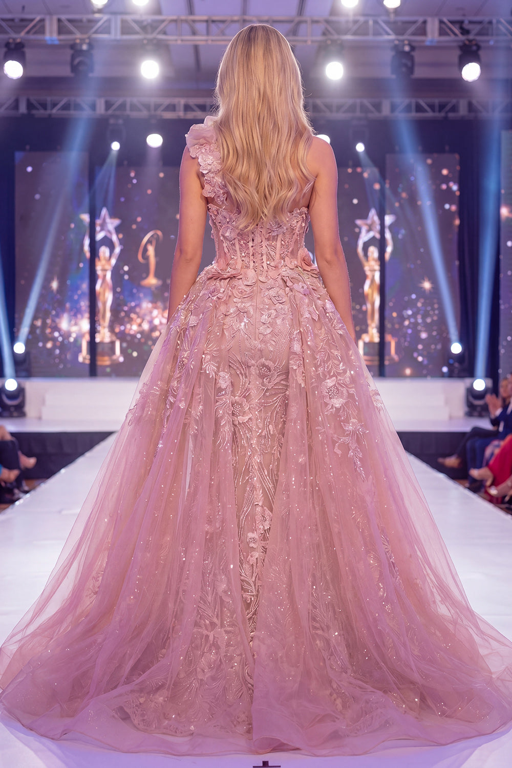 Sparkly Blush Corset Mermaid Long Beaded Floral Pageant Dress with Cape
