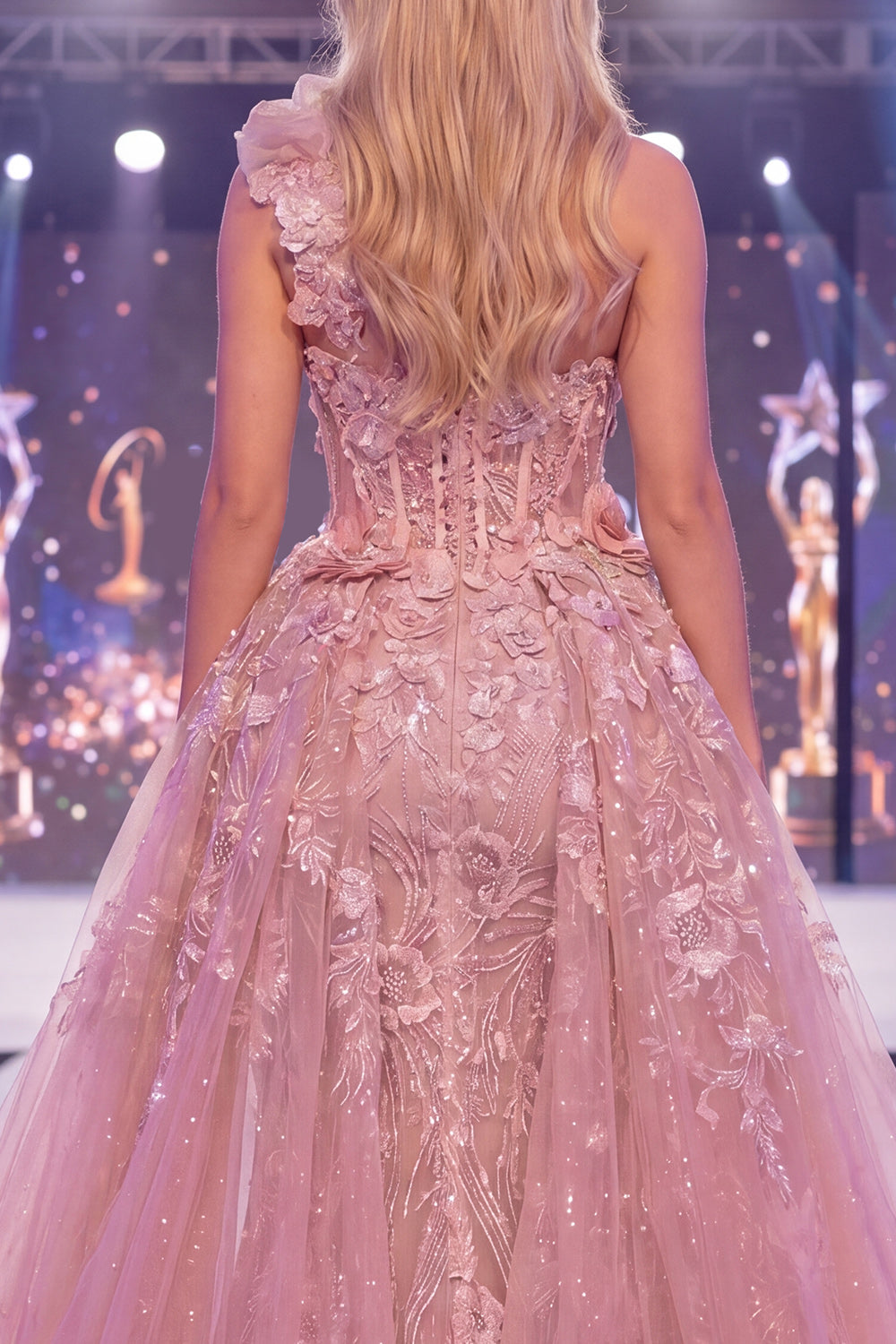 Sparkly Blush Corset Mermaid Long Beaded Floral Pageant Dress with Cape