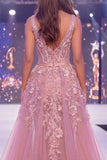 V-Neck Beaded Floral Sparkly Blush Corset Mermaid Long Pageant Dress with Cape