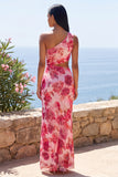 Floral Pink Cut Out Maxi Sheath Beach Wedding Guest Dress with Slit