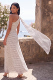 Maxi White and Black Polka Dots One Shoulder A Line Beach Wedding Guest Dress