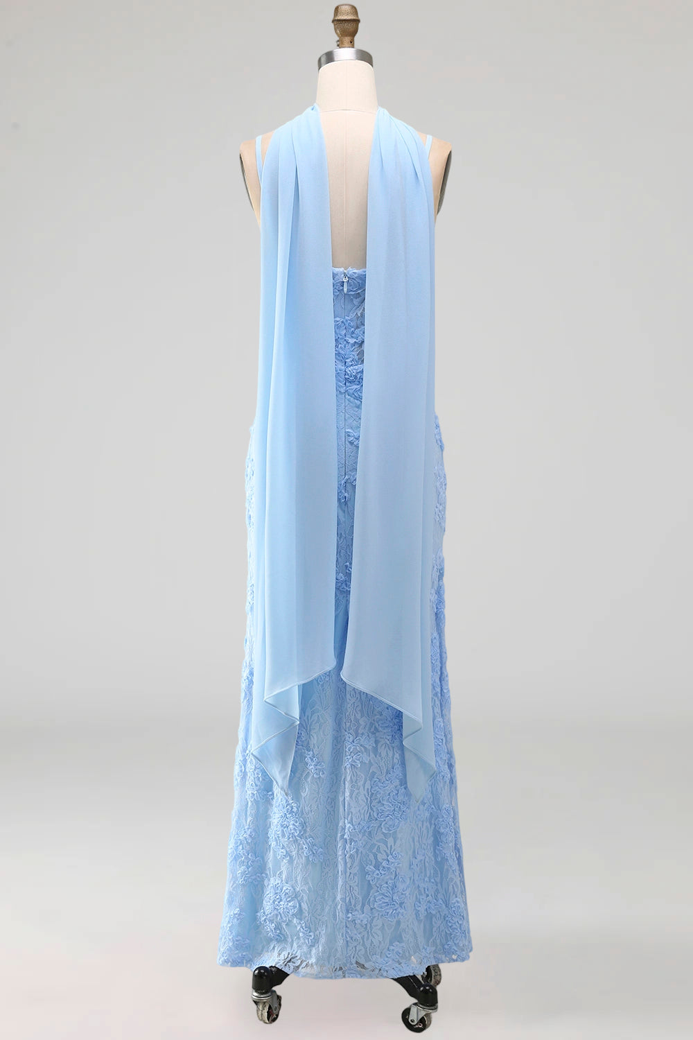 Blue Spaghetti Straps Sheath Floral Maxi Wedding Guest Dress