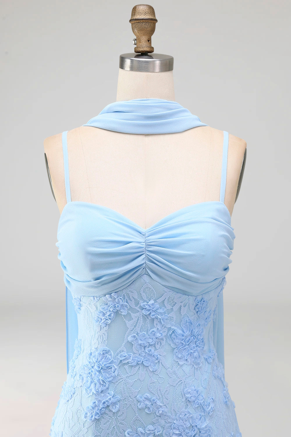 Blue Spaghetti Straps Sheath Floral Maxi Wedding Guest Dress