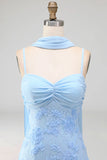 Blue Spaghetti Straps Sheath Floral Maxi Wedding Guest Dress