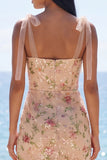 Sparkly Champagne Floral Long Sequin Wedding Guest Dress with Slit