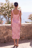 Sparkly Pink Sequin Floral Maxi Sheath Wedding Guest Dress with Slit