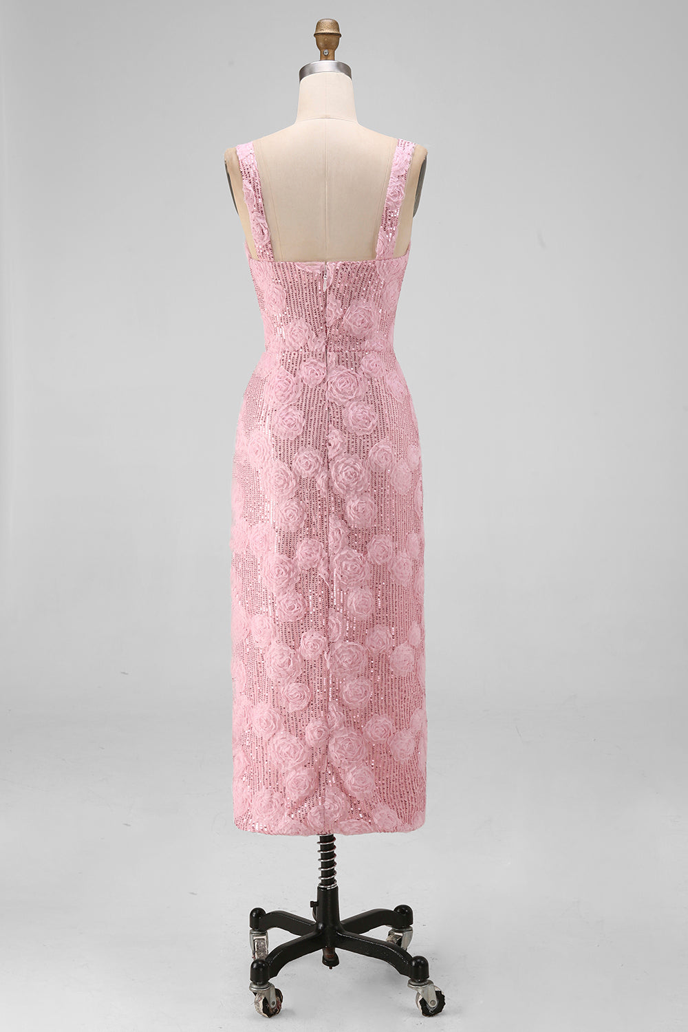 Sparkly Pink Sequin Floral Maxi Sheath Wedding Guest Dress with Slit