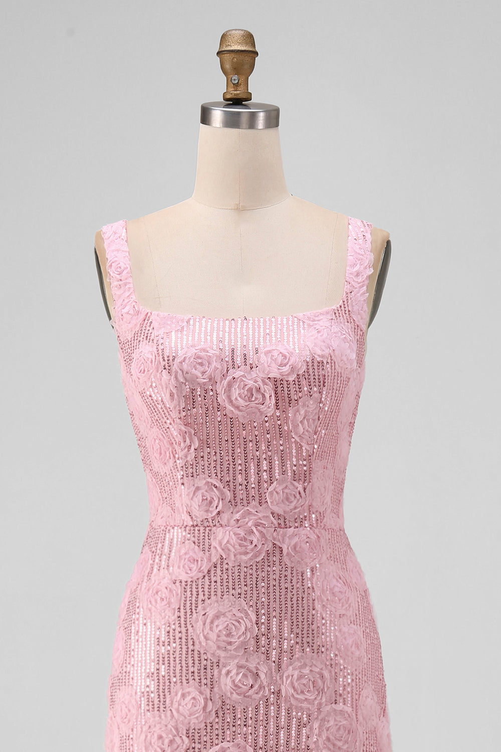 Sparkly Pink Sequin Floral Maxi Sheath Wedding Guest Dress with Slit