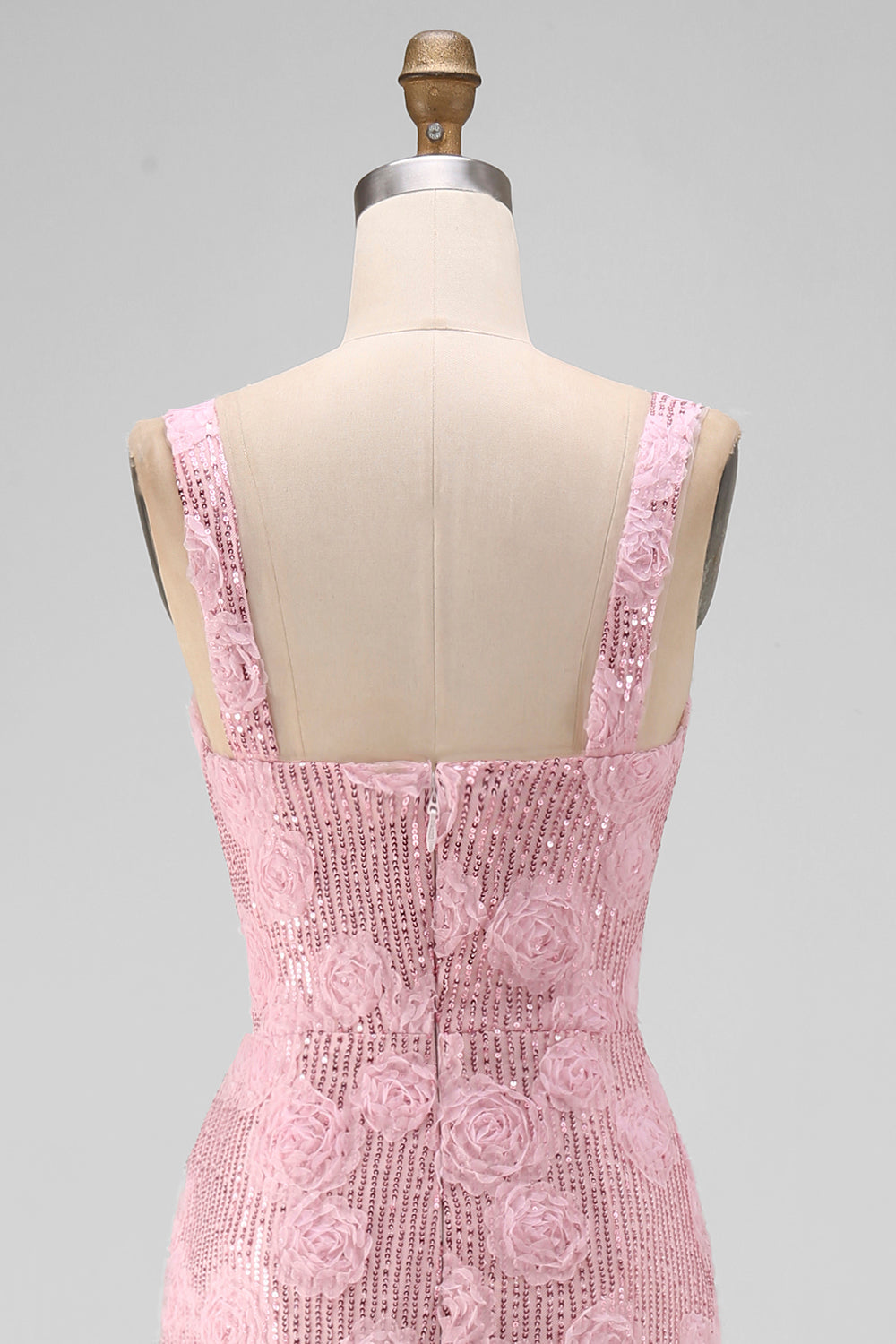 Sparkly Pink Sequin Floral Maxi Sheath Wedding Guest Dress with Slit