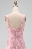 Sparkly Pink Sequin Floral Maxi Sheath Wedding Guest Dress with Slit