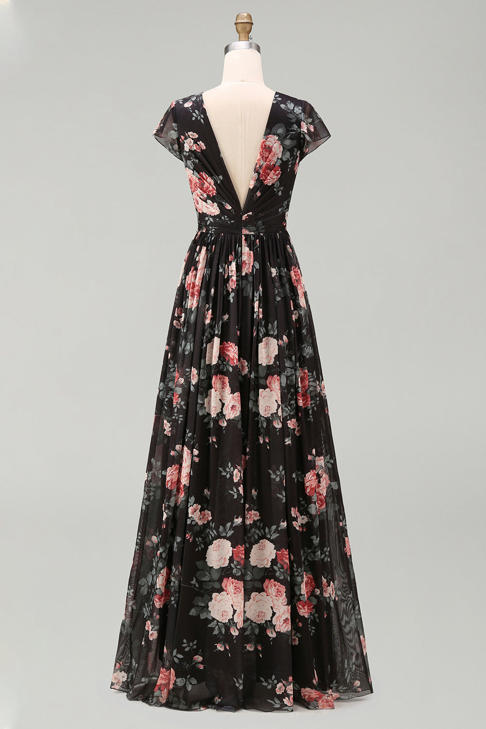 Black V-Neck A Line Floral Maxi Beach Wedding Guest Dress