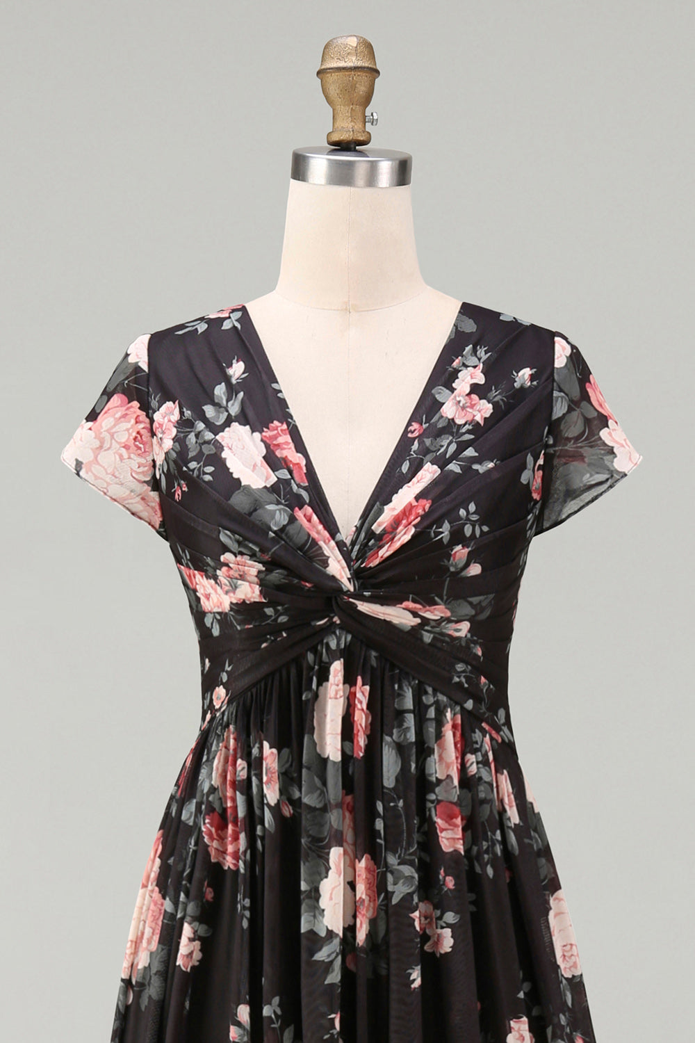 Black V-Neck A Line Floral Maxi Beach Wedding Guest Dress