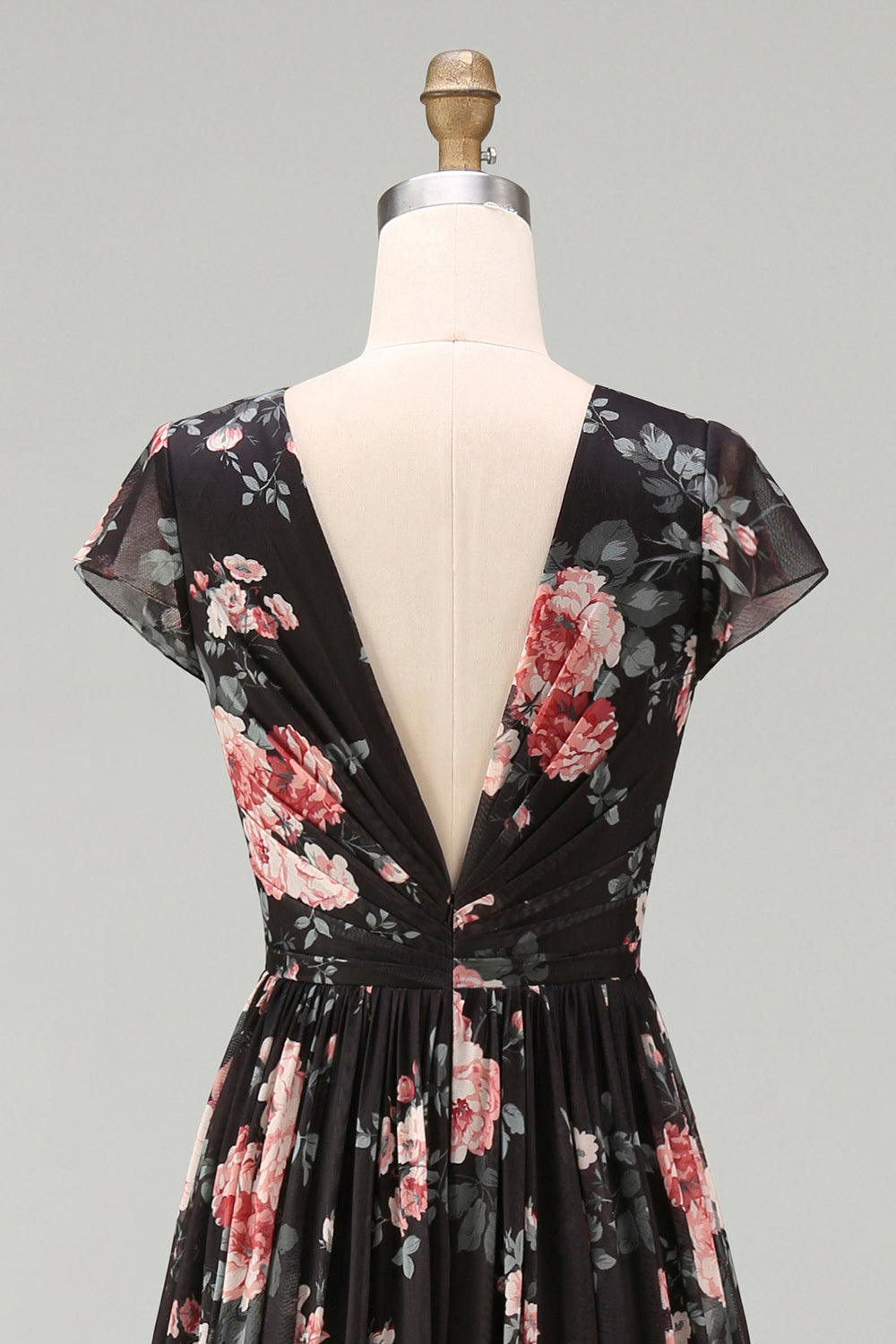 Black V-Neck A Line Floral Maxi Beach Wedding Guest Dress