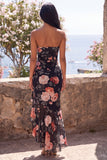Black Mermaid Floral High Low Beach Wedding Guest Dress with Ruffles