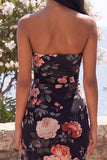 Black Mermaid Floral High Low Beach Wedding Guest Dress with Ruffles