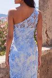 Blue Mermaid One Shoulder Floral Maxi Wedding Guest Dress