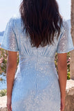 Sparkly Blue Sequin V-Neck Mermaid Long Wedding Guest Dress