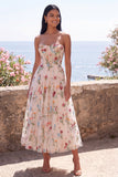 Corset A Line Maxi Ivory Strapless Floral Wedding Guest Dress
