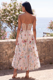 Corset A Line Maxi Ivory Strapless Floral Wedding Guest Dress