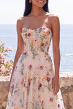 Corset A Line Maxi Ivory Strapless Floral Wedding Guest Dress