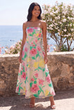 A Line Daffodil Pink Flower Strapless Maxi Wedding Guest Dress