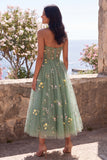 Dusty Sage Strapless Corset A Line Floral Maxi Wedding Guest Dress