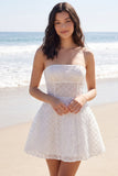 Sparkly Ivory Strapless Beaded A Line Short Wedding Dress