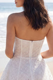 Sparkly Ivory Strapless Beaded A Line Short Wedding Dress