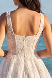 Thick Straps Corset A Line Floral Short Ivory Lace Wedding Dress