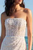 Sparkly Ivory Corset Strapless Beaded Tight Short Wedding Dress