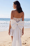 Beaded Tight Short Sparkly Ivory Corset Strapless Wedding Dress with Bow