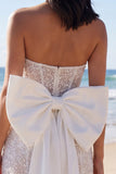 Beaded Tight Short Sparkly Ivory Corset Strapless Wedding Dress with Bow